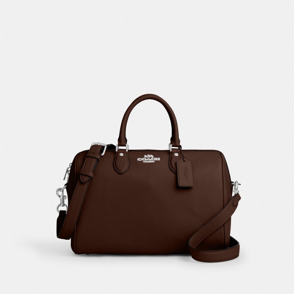 COACH®,GRAND SAC SATCHEL ROWAN,Cuir maroquiné,Argent/Érable,Front View