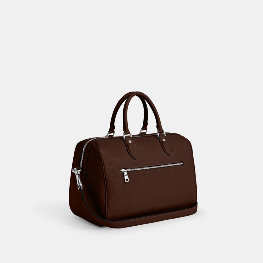 COACH®,GRAND SAC SATCHEL ROWAN,Cuir maroquiné,Argent/Érable,Angle View
