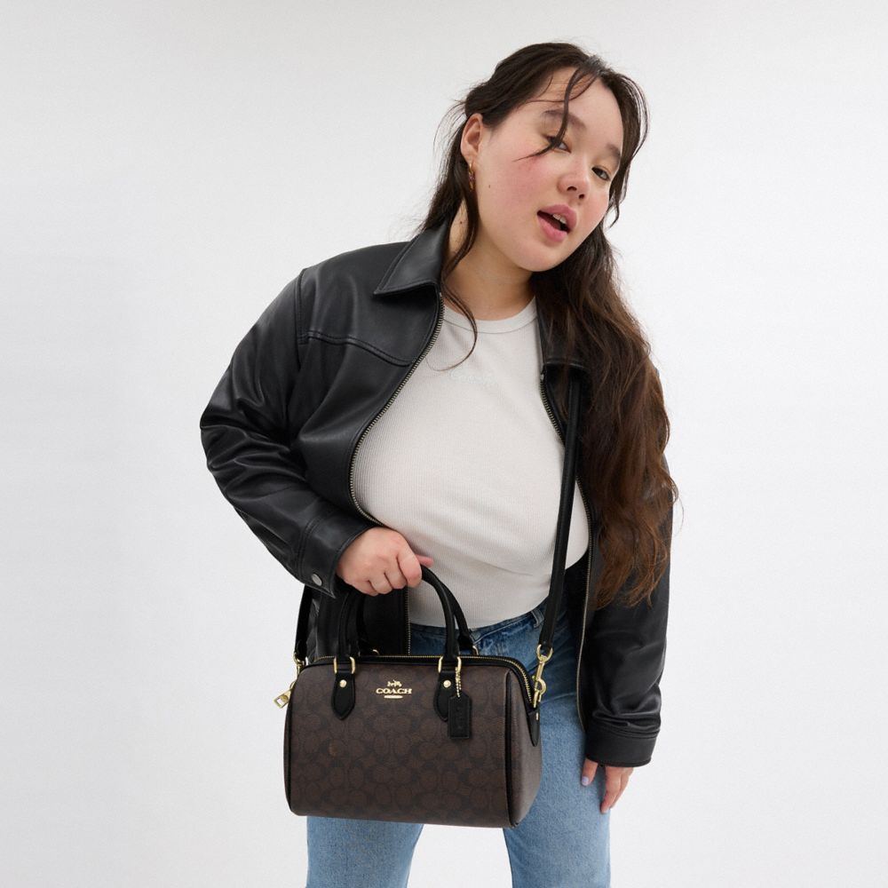 COACH®,Rowan Satchel Bag In Signature Canvas,Satchel,Piping,Casual,Work,Gray,Detail View