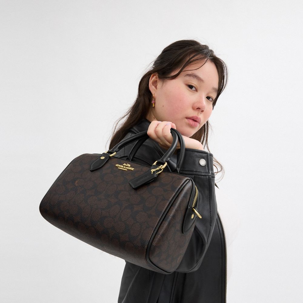 COACH®,Rowan Satchel Bag In Signature Canvas,Satchel,Piping,Casual,Work,Gray,Detail View