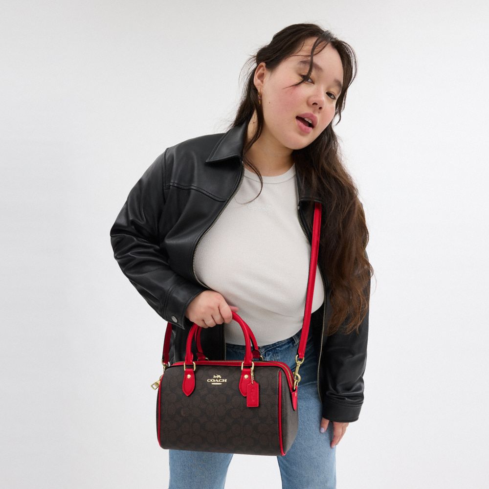 COACH®,Rowan Satchel Bag In Signature Canvas,Satchel,Piping,Casual,Work,Brown,Detail View