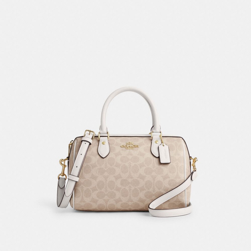 COACH®,Rowan Satchel Bag In Signature Canvas,Satchel,Piping,Work,Casual,Beige,Front View