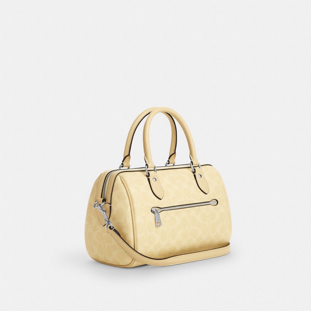 COACH®,SACOCHE ROWAN EN TOILE EXCLUSIVE,Toile exclusive,Argent/Foin,Angle View
