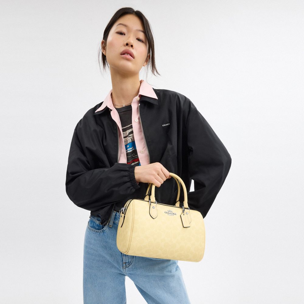 COACH®,SACOCHE ROWAN EN TOILE EXCLUSIVE,Toile exclusive,Argent/Foin,Detail View