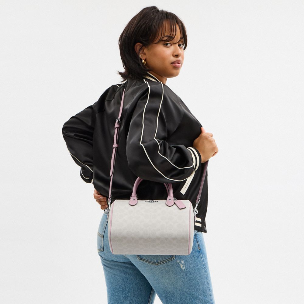 COACH®,Rowan Satchel Bag In Signature Canvas,Satchel,Piping,Casual,Work,Gray