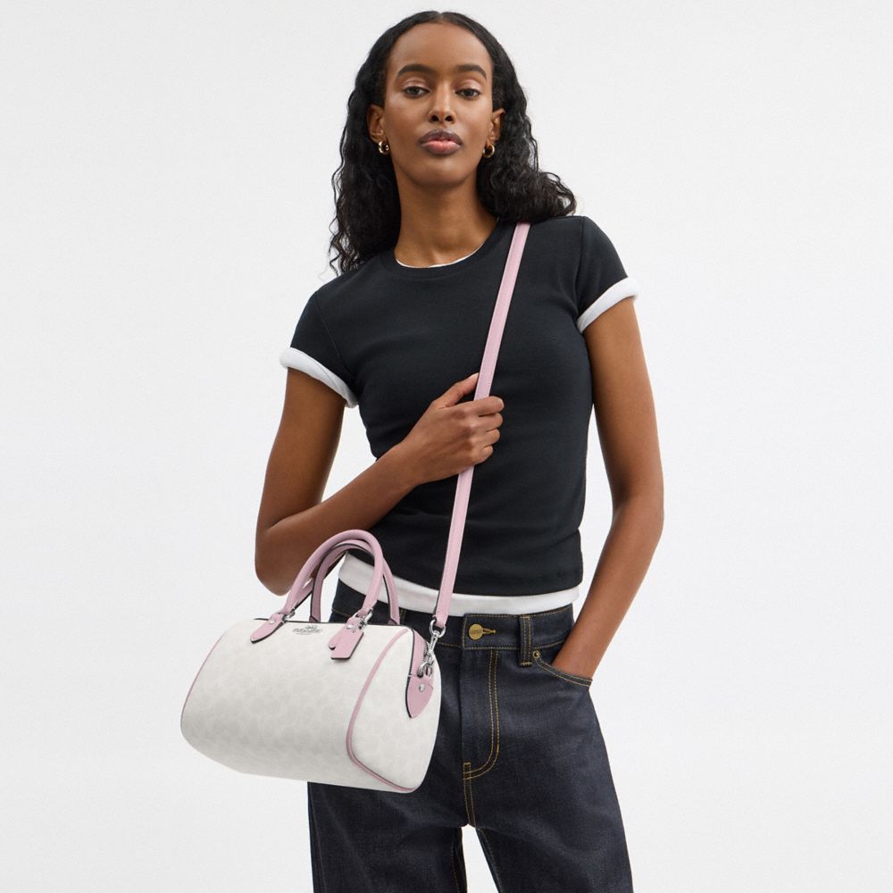 COACH®,Rowan Satchel Bag In Signature Canvas,Satchel,Piping,Casual,Work,Gray,Detail View