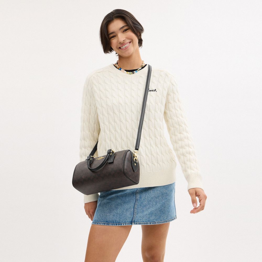 COACH®,SACOCHE LONGUE ROWAN EN TOILE SIGNATURE,Toile exclusive,Or/Noyer/Noir,Detail View