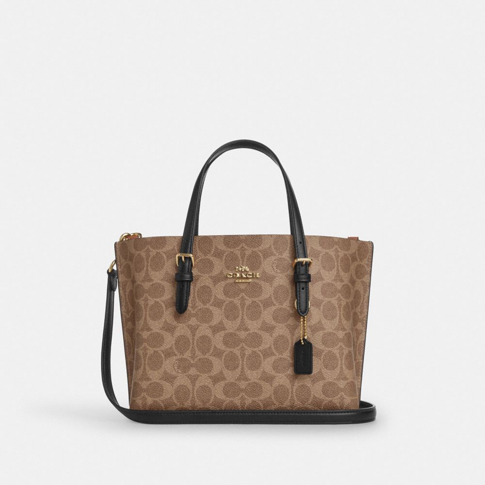 Coach Mollie Tote Bag 25 in Gold Tan Black Signature Canvas