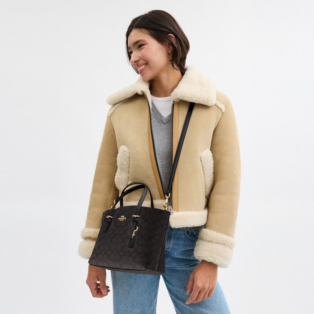 COACH®,Mollie Tote Bag 25 In Signature Canvas,Crossbody,Casual,Black,Detail View