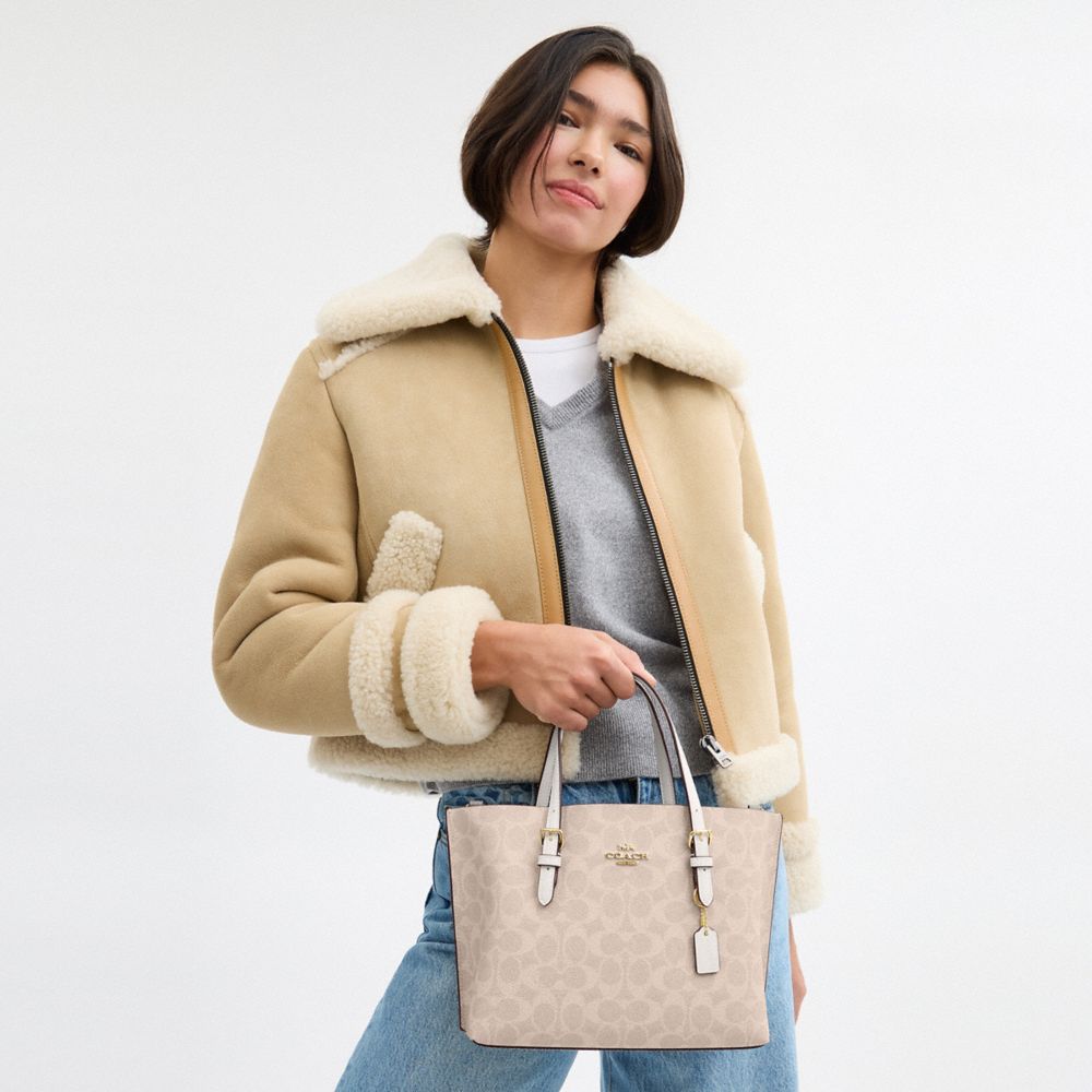 COACH®,Mollie Tote Bag 25 In Signature Canvas,Crossbody,Casual,Gray,Detail View
