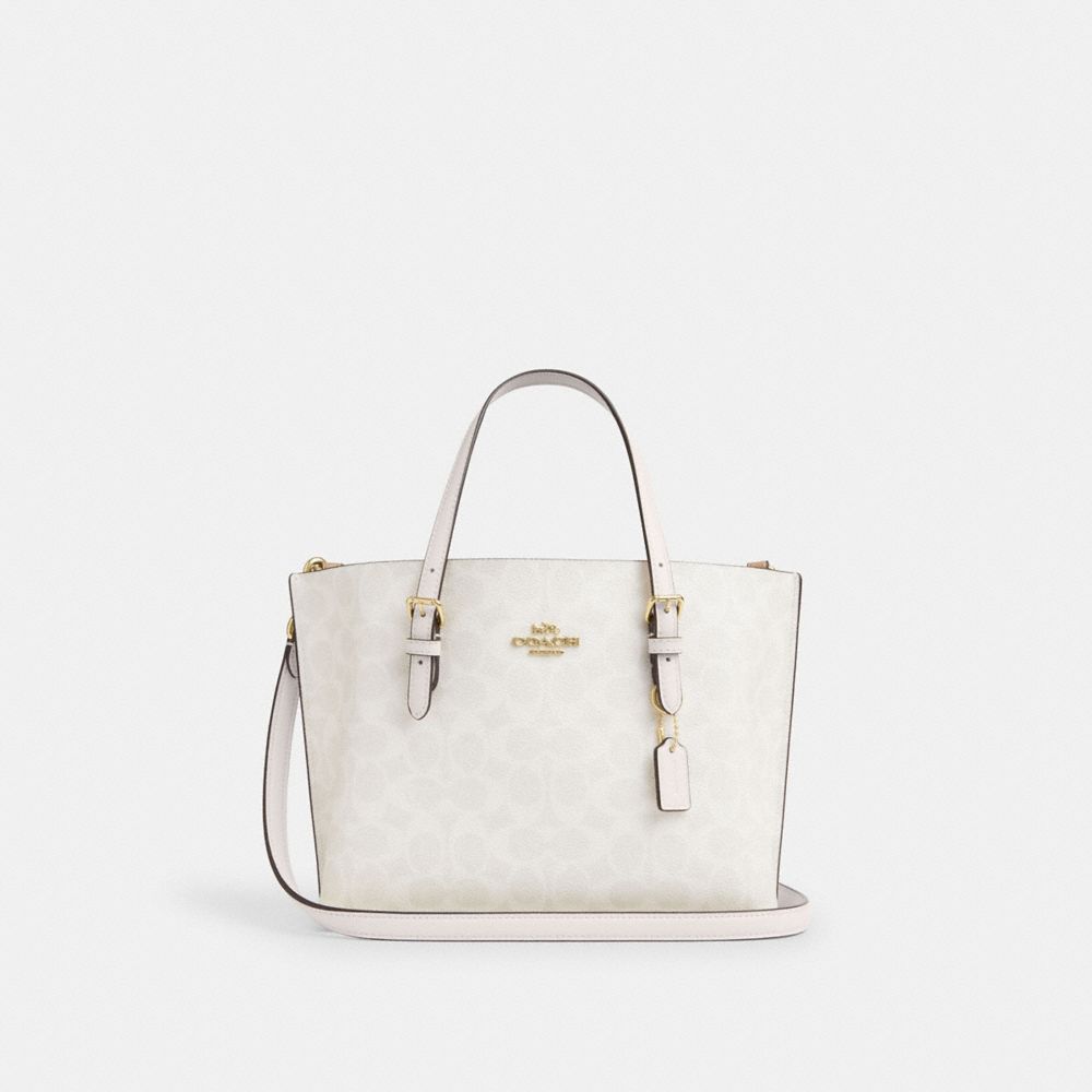 COACH®,Mollie Tote Bag 25 In Signature Canvas,Crossbody,Casual,White,Front View