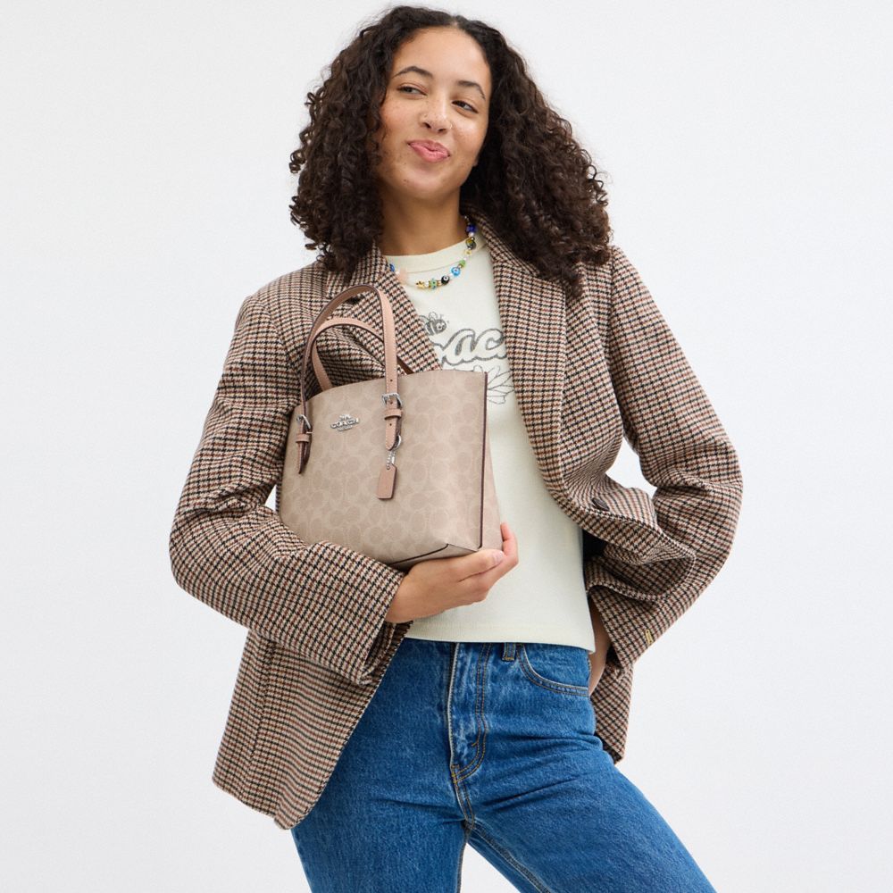 COACH®,Mollie Tote Bag 25 In Signature Canvas,Crossbody,Casual,Beige,Detail View
