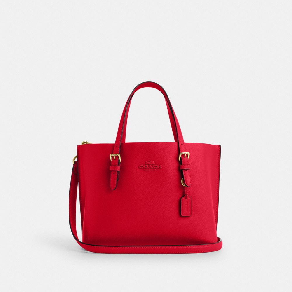 COACH®,SAC CABAS MOLLIE 25,Cuir de fantaisie,Or/Rouge audacieux,Front View