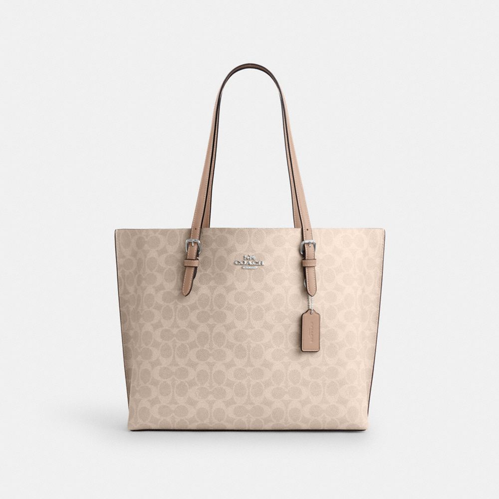 COACH®,CABAS MOLLIE EN TOILE EXCLUSIVE,Toile exclusive,Argenté/Sable/Taupe,Front View