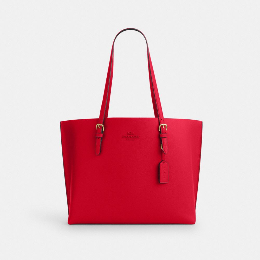 COACH®,SAC CABAS MOLLIE,Cuir de fantaisie,Or/Rouge audacieux,Front View