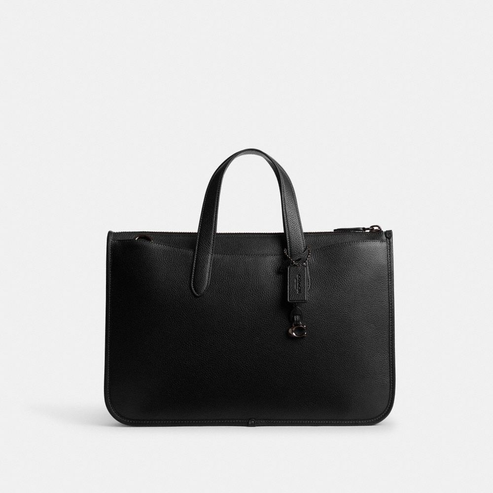 COACH®,Isaac Workbag,Tote,Metal,Logo,Work,Black,Front View