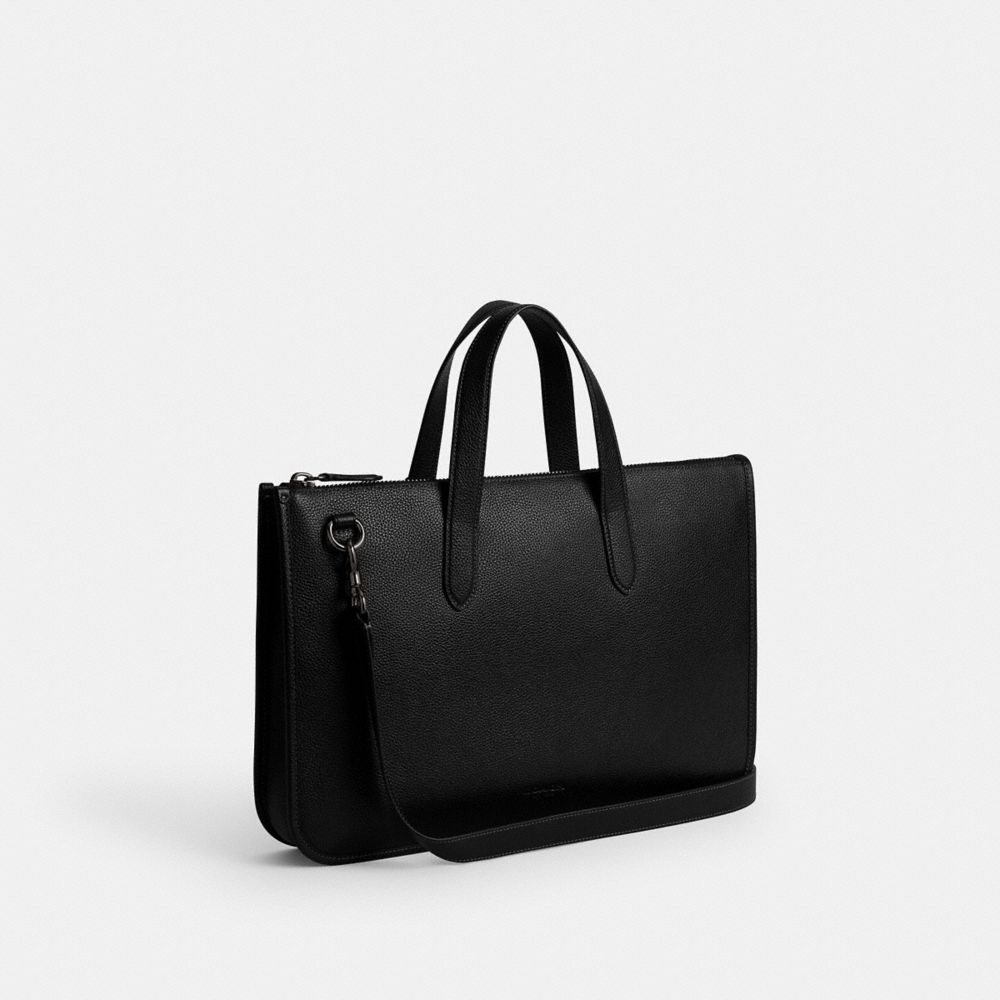 COACH®,Isaac Workbag,Tote,Metal,Logo,Work,Black,Angle View