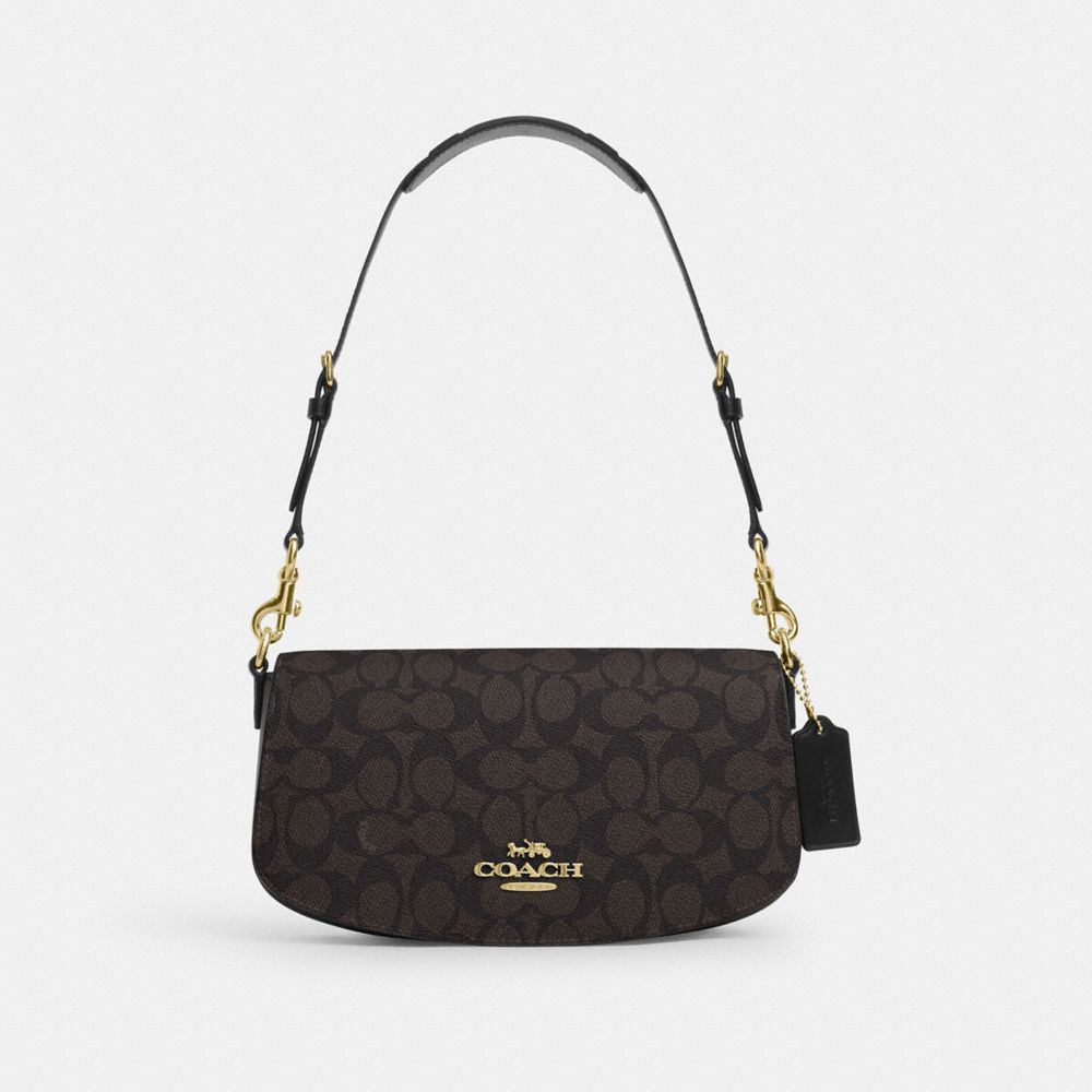 COACH®,Andrea Shoulder Bag In Signature Canvas,Black,Front View