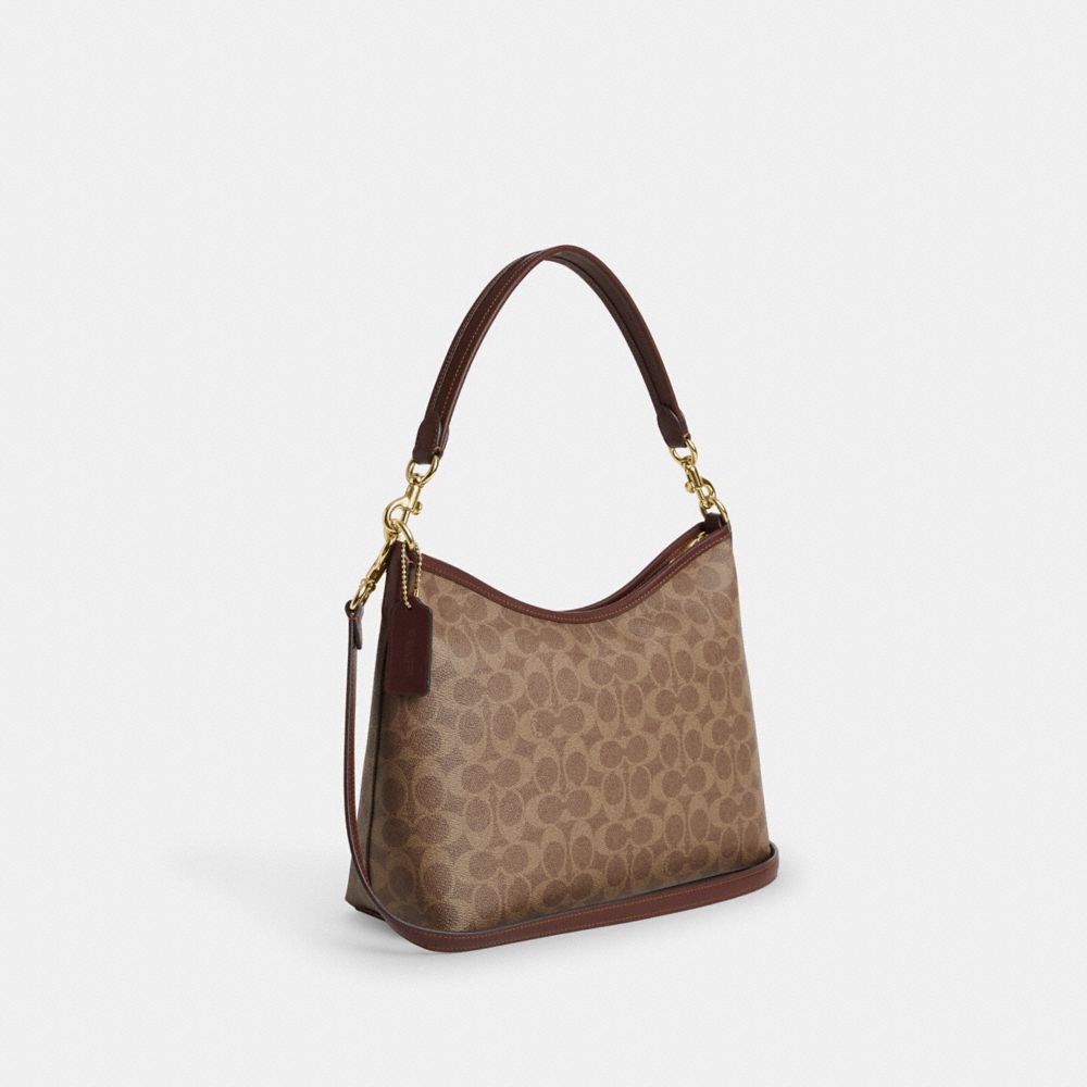 COACH®,Laurel Shoulder Bag In Signature Canvas,Canvas,Shoulder Bag,Piping,Casual,Brown,Angle View