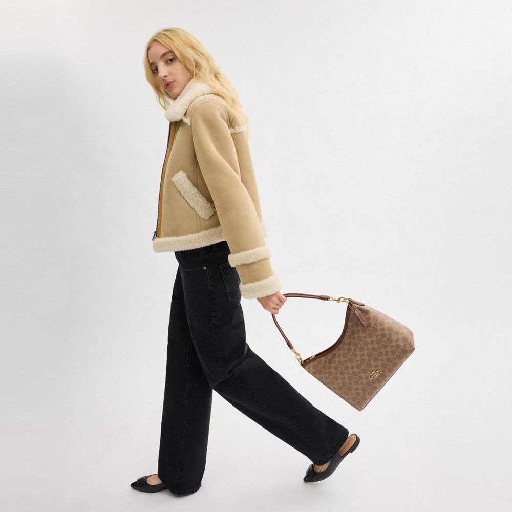 COACH®,Laurel Shoulder Bag In Signature Canvas,Canvas,Shoulder Bag,Piping,Casual,Brown,Detail View