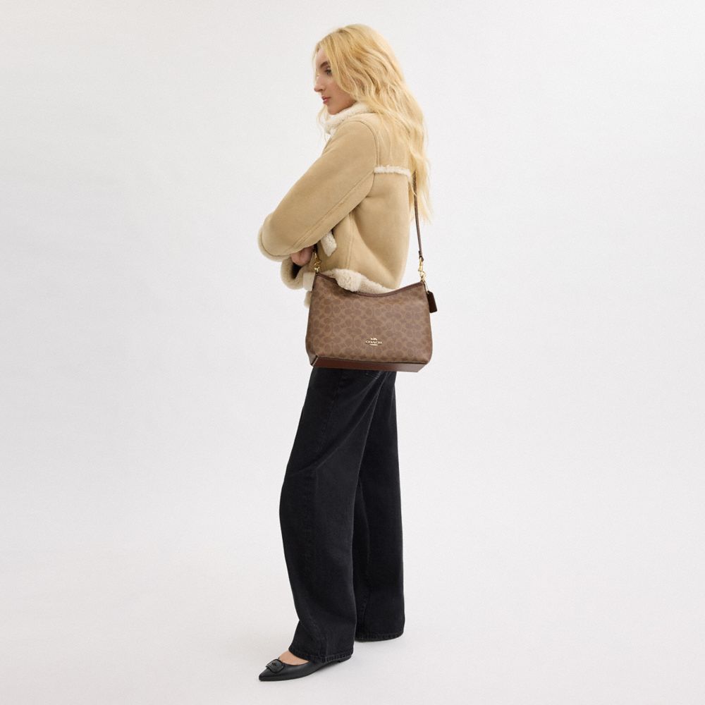 COACH®,Laurel Shoulder Bag In Signature Canvas,Canvas,Shoulder Bag,Piping,Casual,Brown,Detail View