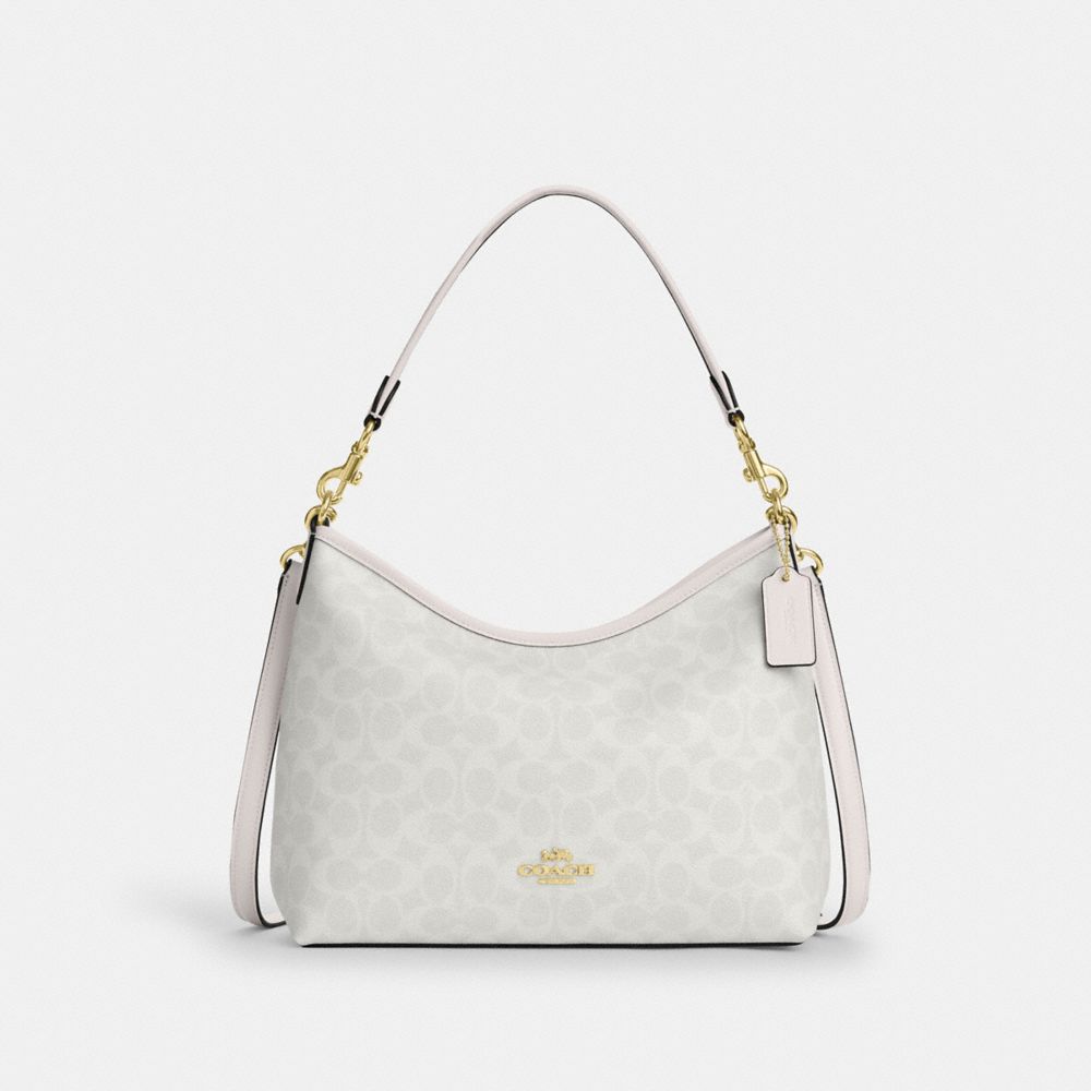 COACH®,Laurel Shoulder Bag In Signature Canvas,Canvas,Shoulder Bag,Piping,Casual,White,Front View image number 0