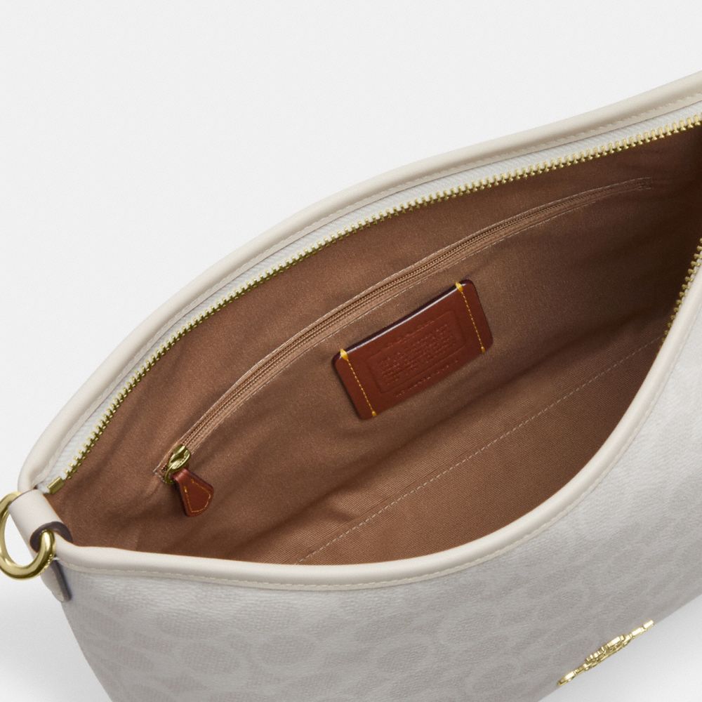 COACH®,Laurel Shoulder Bag In Signature Canvas,Canvas,Shoulder Bag,Logo,Metal,Tag Embellishment,Casual,White,Closer View