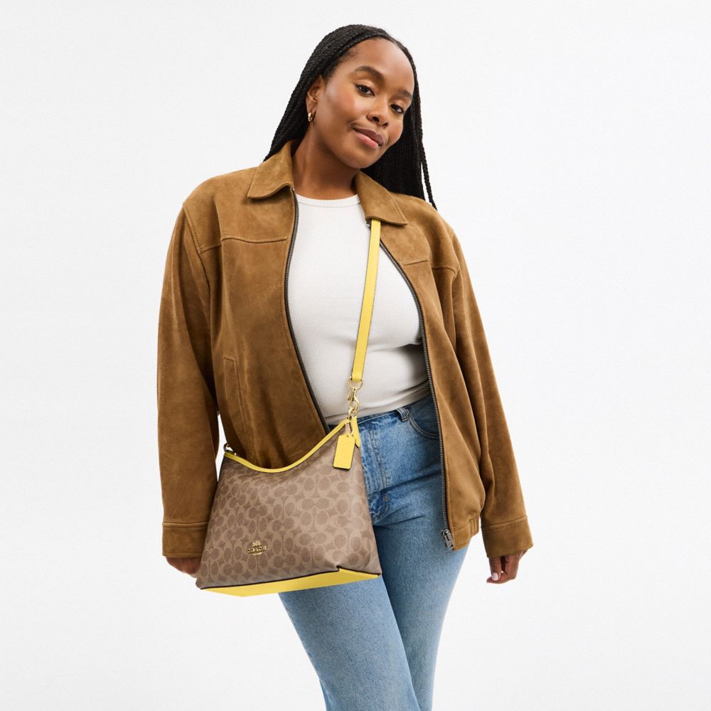 COACH®,Laurel Shoulder Bag In Signature Canvas,Canvas,Shoulder Bag,Piping,Casual,
