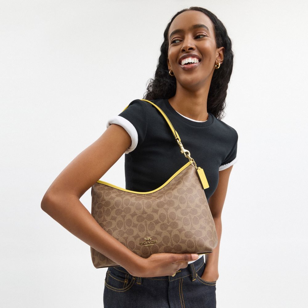 COACH®,Laurel Shoulder Bag In Signature Canvas,Canvas,Shoulder Bag,Piping,Casual,,Detail View