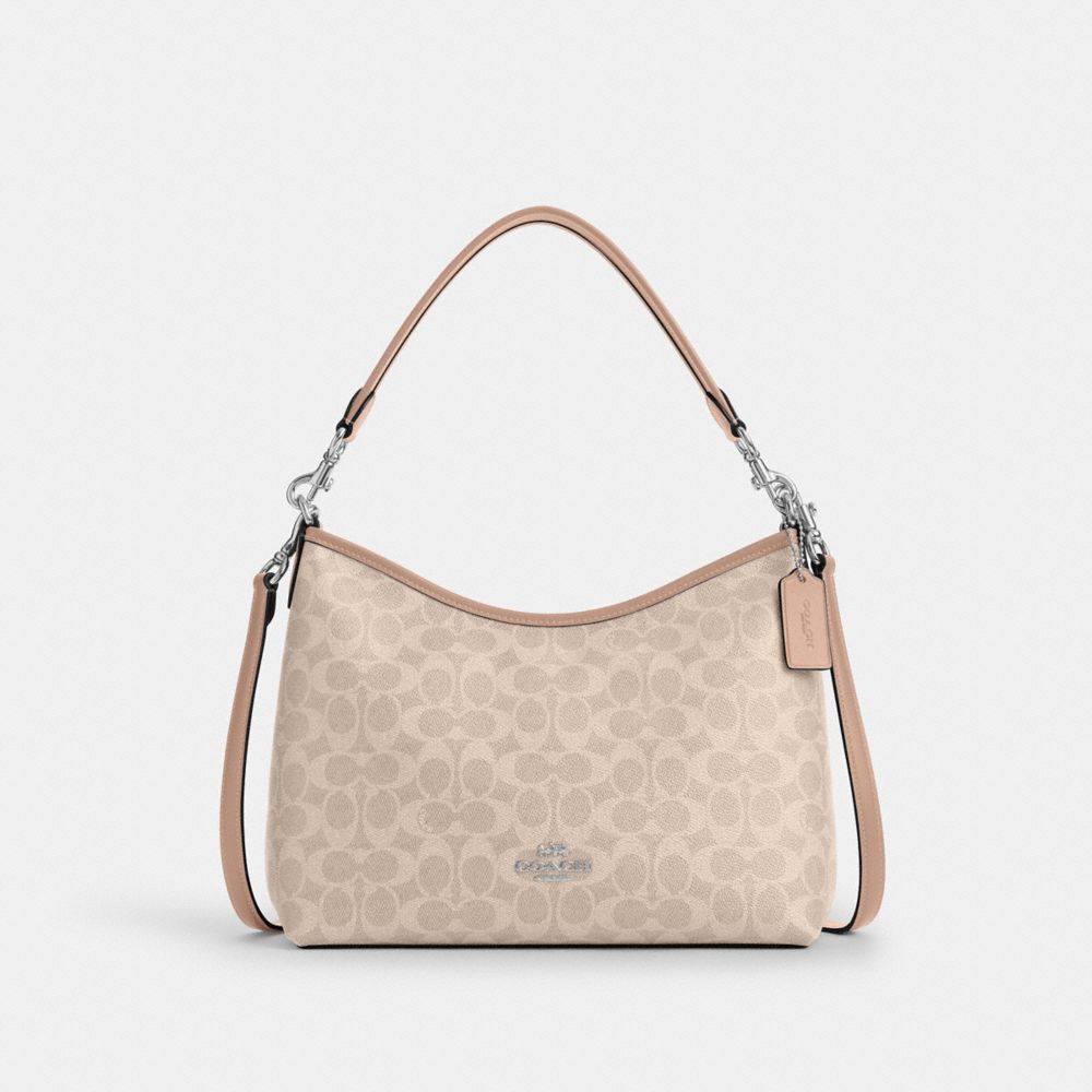 COACH®,Laurel Shoulder Bag In Signature Canvas,Shoulder Bag,Metal,Tag Embellishment,Logo,Casual,,Front View