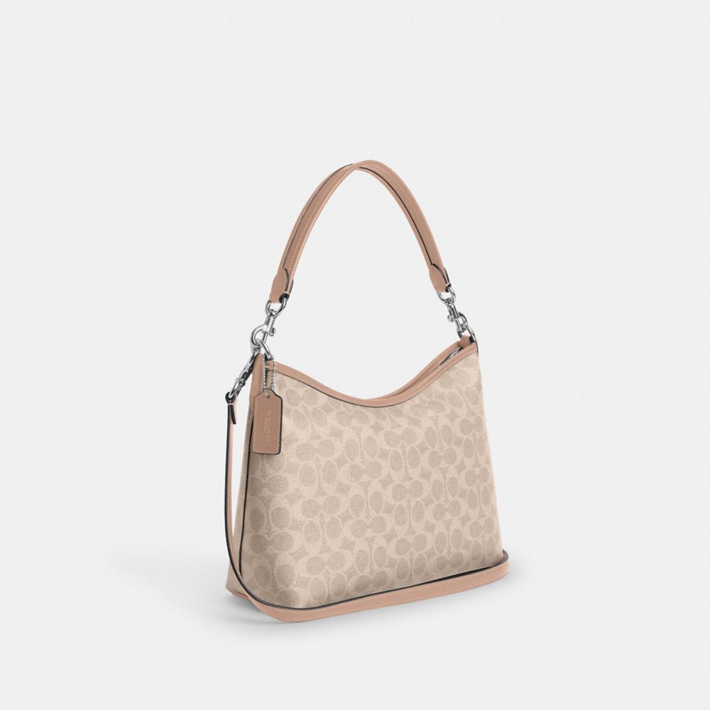 COACH®,Laurel Shoulder Bag In Signature Canvas,Shoulder Bag,Metal,Tag Embellishment,Logo,Casual,,Angle View