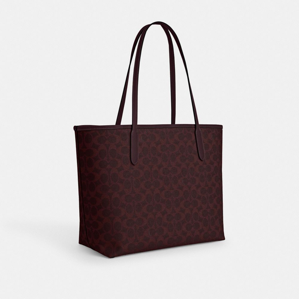COACH®,City Tote Bag In Signature Canvas,Tote,Color Block,Embossed,Piping,Metal,Tag Embellishment,Logo,Casual,,Angle View