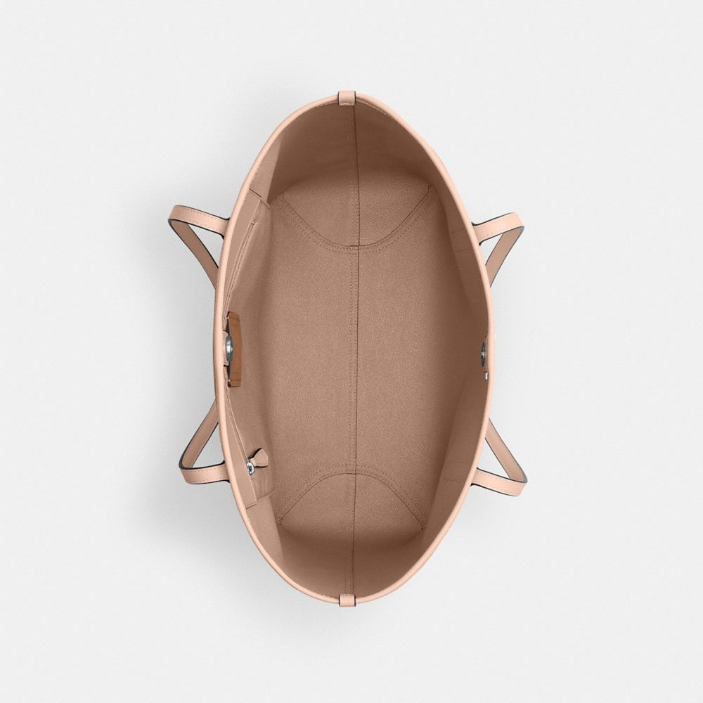 COACH®,City Tote Bag In Signature Canvas,Tote,Logo,Embossed,Piping,Metal,Color Block,Tag Embellishment,Casual,Beige,Inside View,Top View