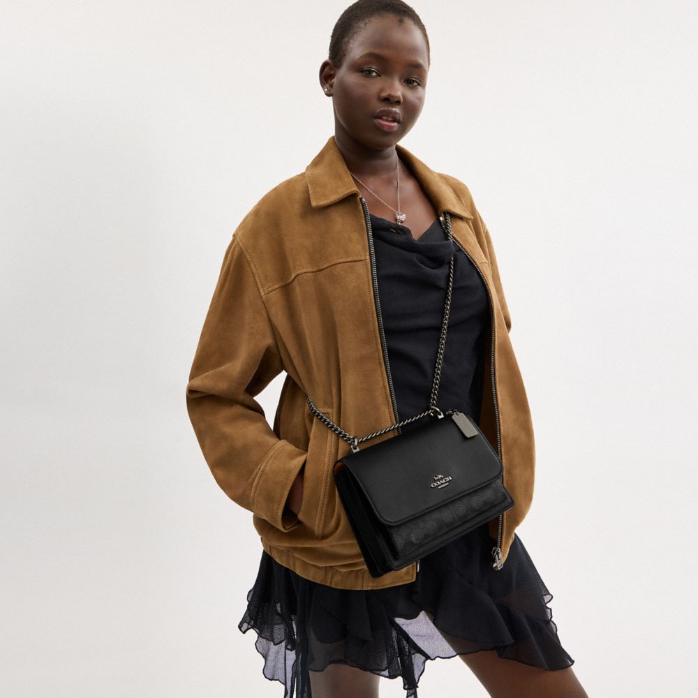 COACH®,Klare Crossbody Bag In Signature Canvas,Crossbody,Pattern,Chain Detail,Day Party,Black