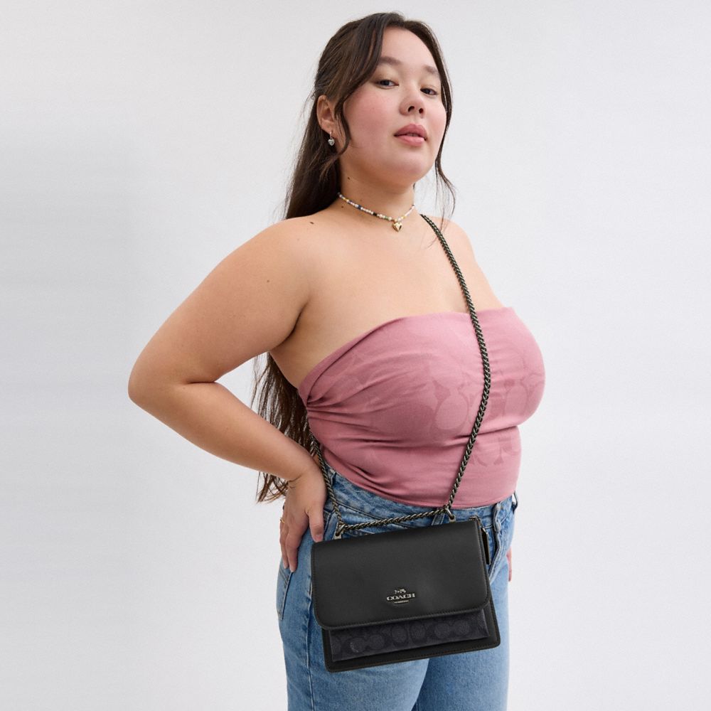COACH®,Klare Crossbody Bag In Signature Canvas,Crossbody,Chain Detail,Pattern,Day Party,Black,Detail View