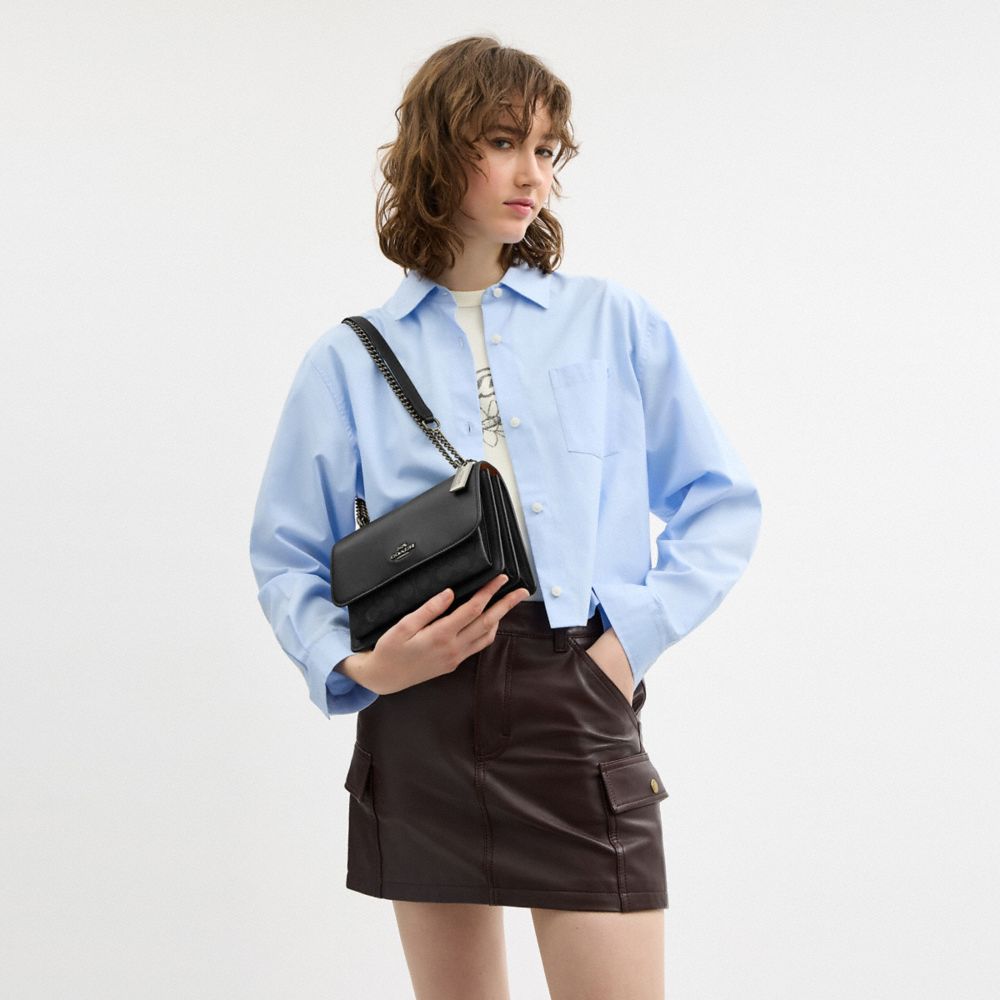 COACH®,Klare Crossbody Bag In Signature Canvas,Crossbody,Chain Detail,Pattern,Day Party,Black,Detail View