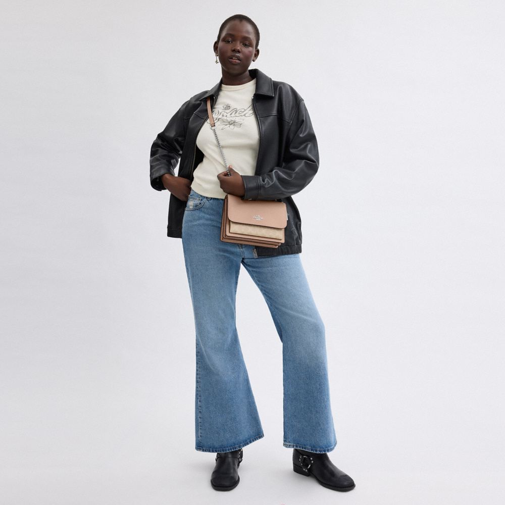COACH®,Klare Crossbody Bag In Signature Canvas,Crossbody,Chain Detail,Pattern,Day Party,Beige,Detail View