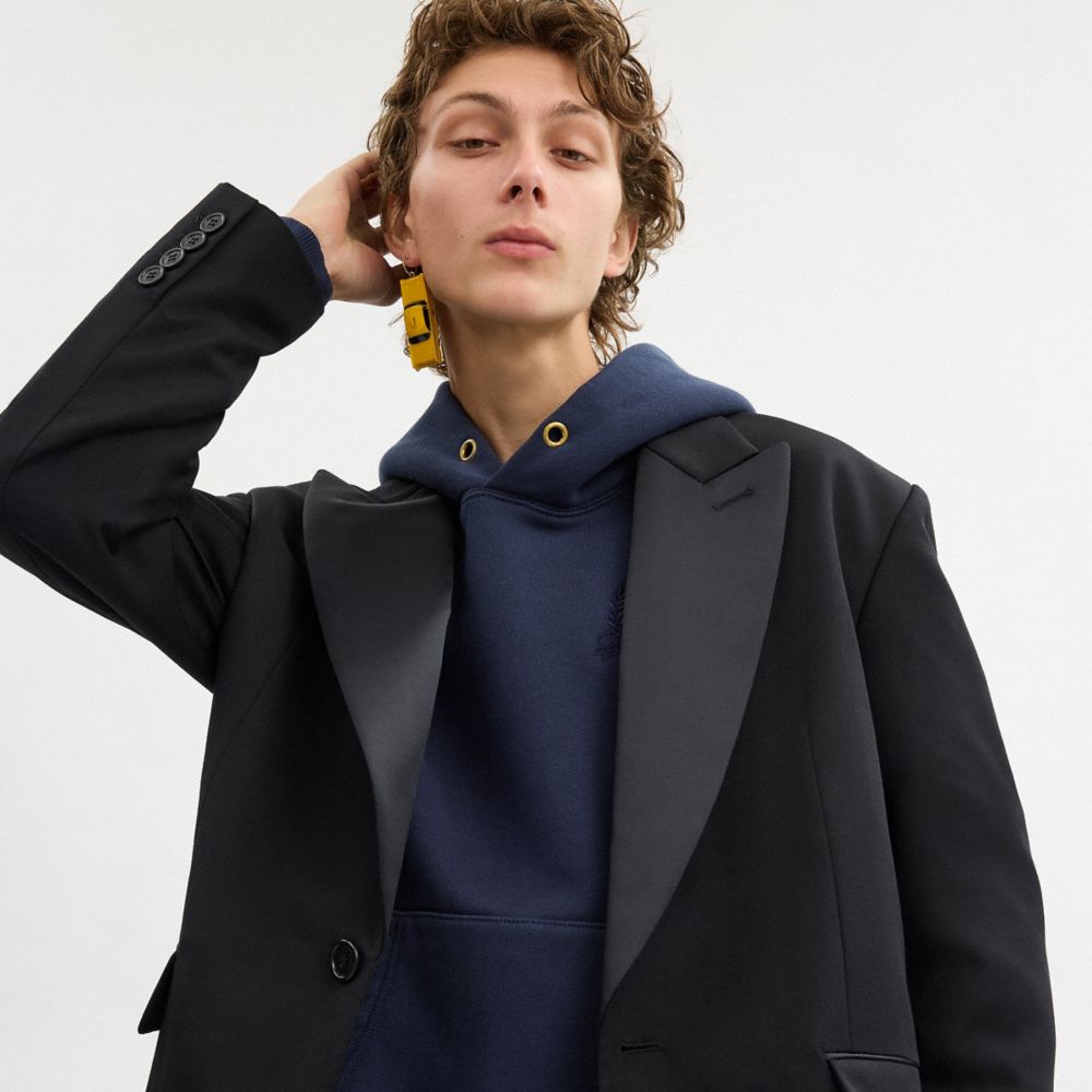COACH®,Single Breasted Tuxedo Jacket,Tuxedo,Mixed Media,Formal,Black,Detail View
