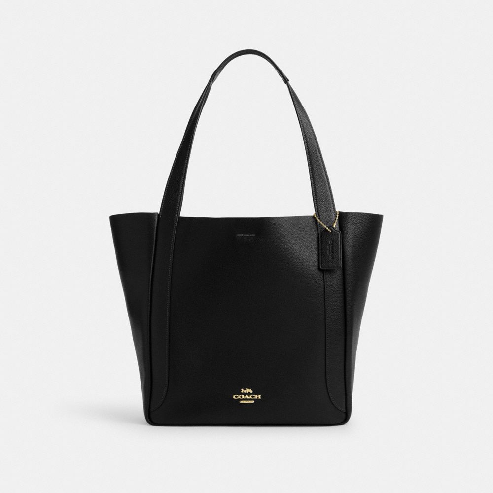 COACH®,Hadley Tote Bag,Leather,Tote,Logo,Metal,Lined,Casual,Black,Front View