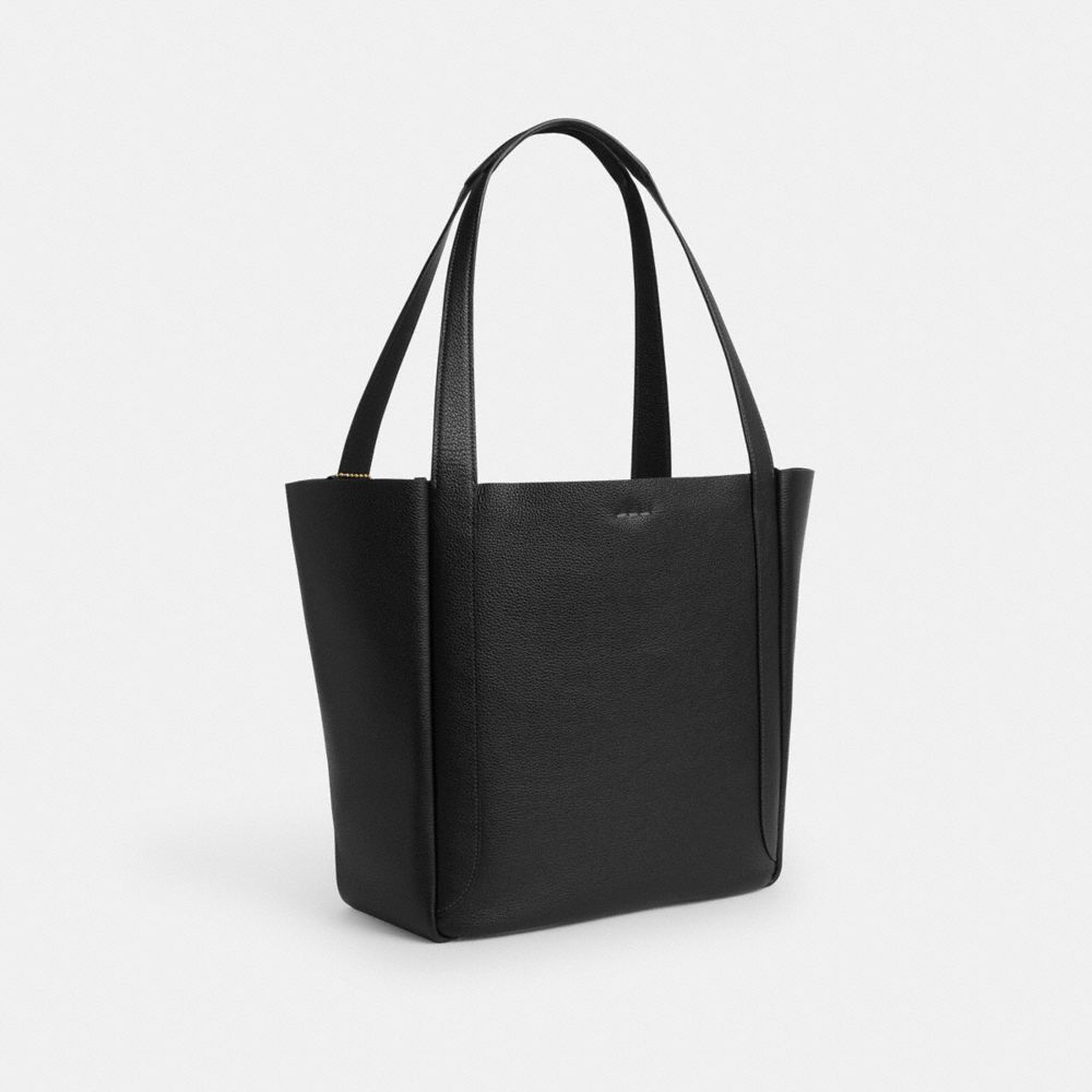 COACH®,Hadley Tote Bag,Leather,Tote,Logo,Metal,Lined,Casual,Black,Angle View