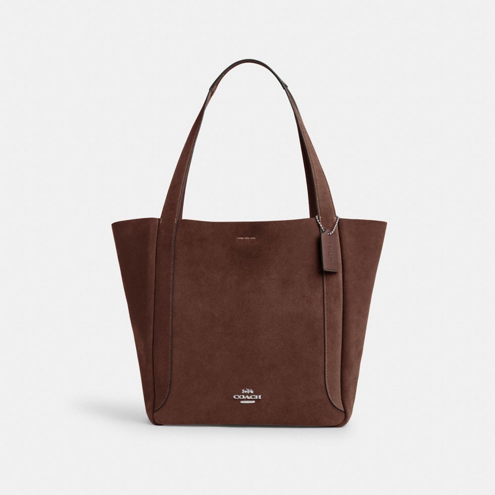 COACH®,Hadley Tote Bag In Suede,Leather,Tote,Logo,Metal,Casual,Brown,Front View