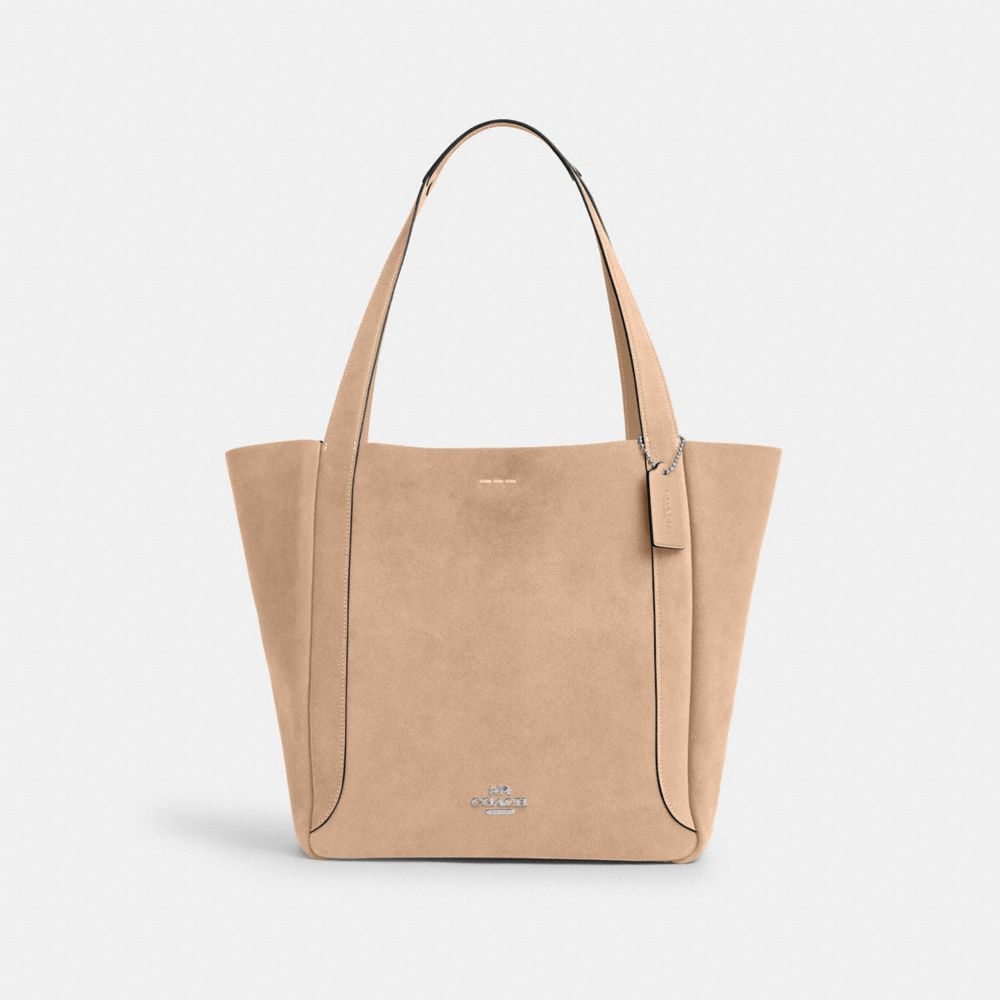 COACH®,Hadley Tote Bag In Suede,Leather,Tote,Logo,Metal,Casual,Beige,Front View image number 0