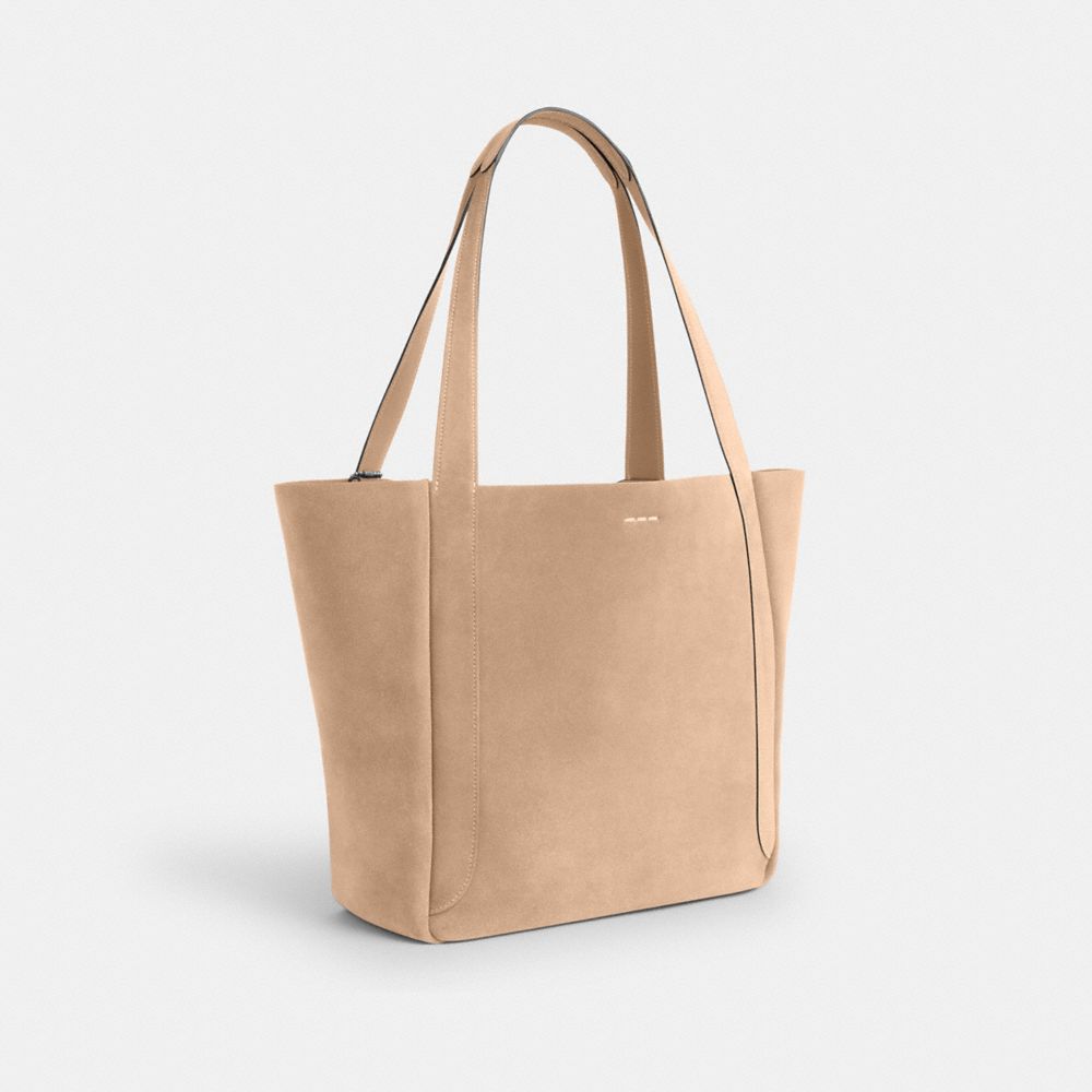 COACH®,Hadley Tote Bag In Suede,Leather,Tote,Logo,Metal,Casual,Beige,Angle View