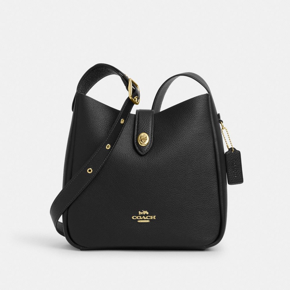 COACH®,Hadley Convertible Crossbody Bag,Leather,Crossbody,Logo,Metal,Gold Metal,Casual,Black,Front View