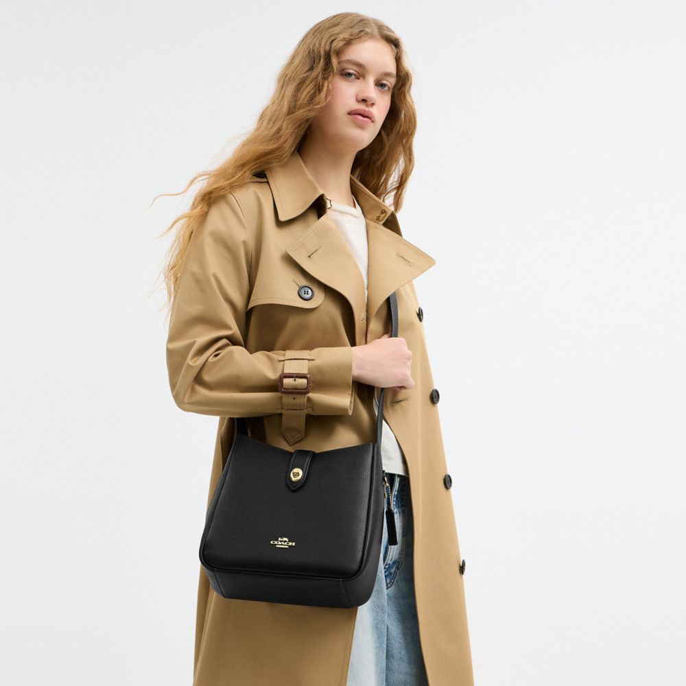 COACH®,Hadley Convertible Crossbody Bag,Leather,Crossbody,Logo,Metal,Gold Metal,Casual,Black