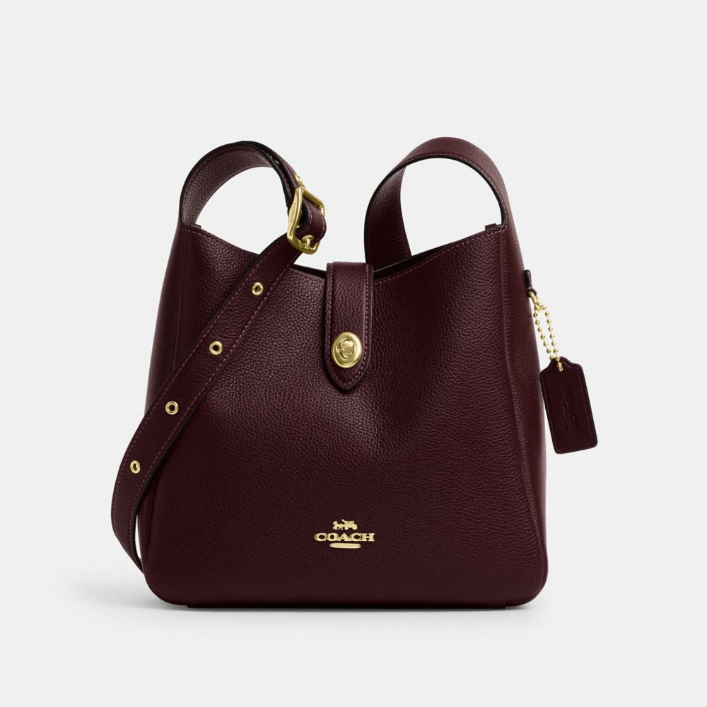 COACH®,Hadley Convertible Crossbody Bag,Leather,Crossbody,Logo,Metal,Gold Metal,Casual,Maroon,Front View image number 0