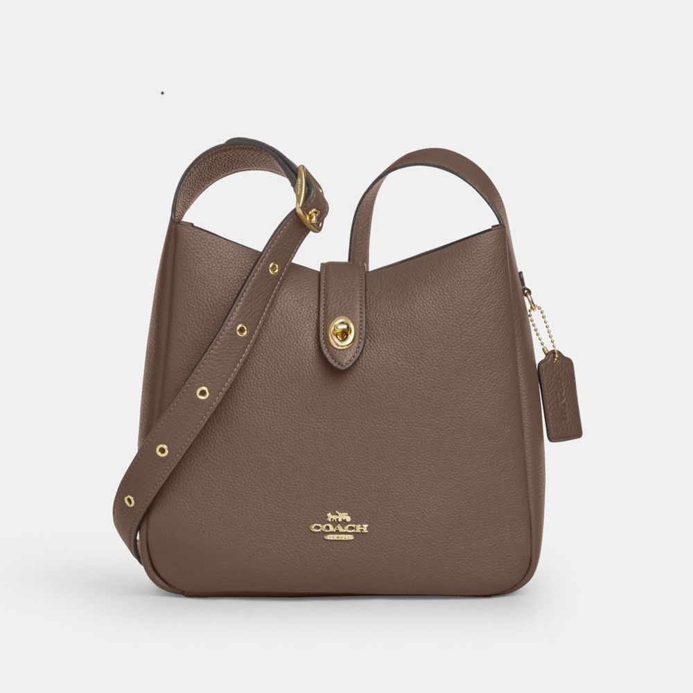 COACH®,Hadley Convertible Crossbody Bag,Leather,Crossbody,Logo,Metal,Gold Metal,Casual,Brown,Front View