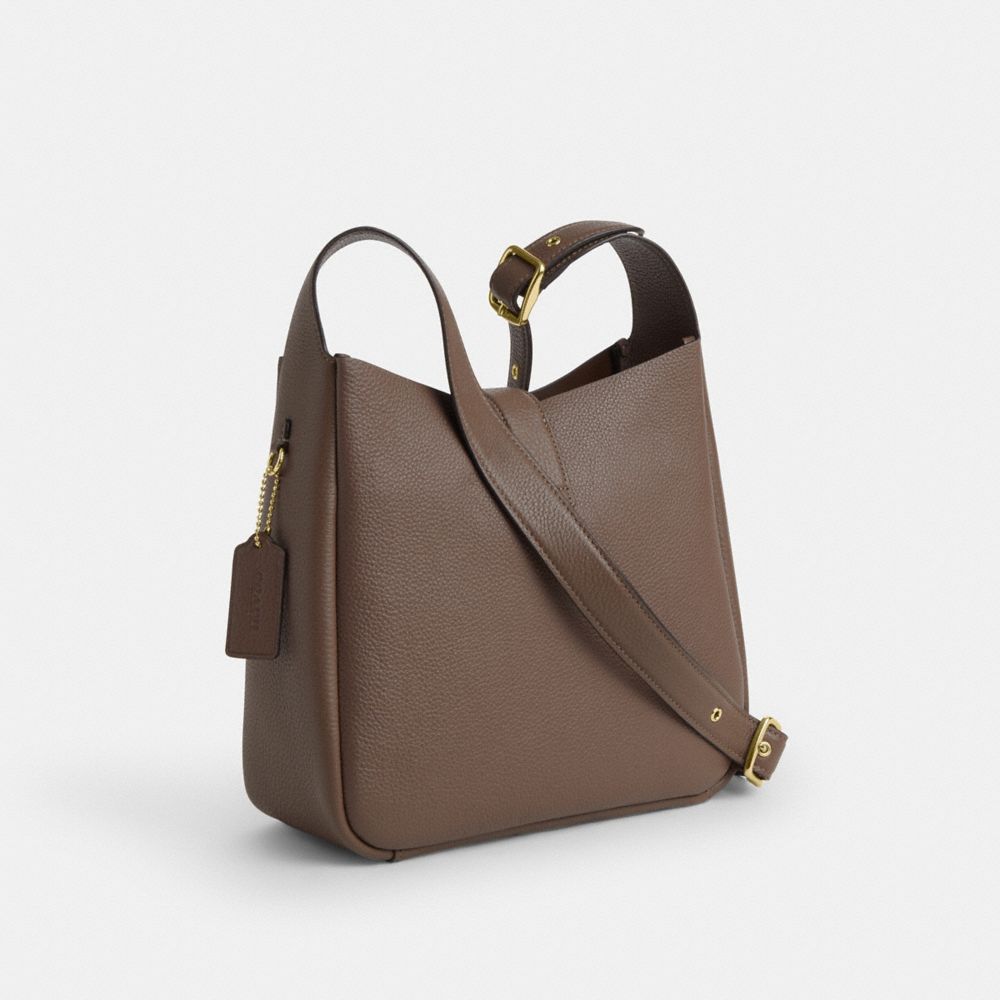 COACH®,Hadley Convertible Crossbody Bag,Leather,Crossbody,Metal,Logo,Gold Metal,Casual,Brown,Angle View