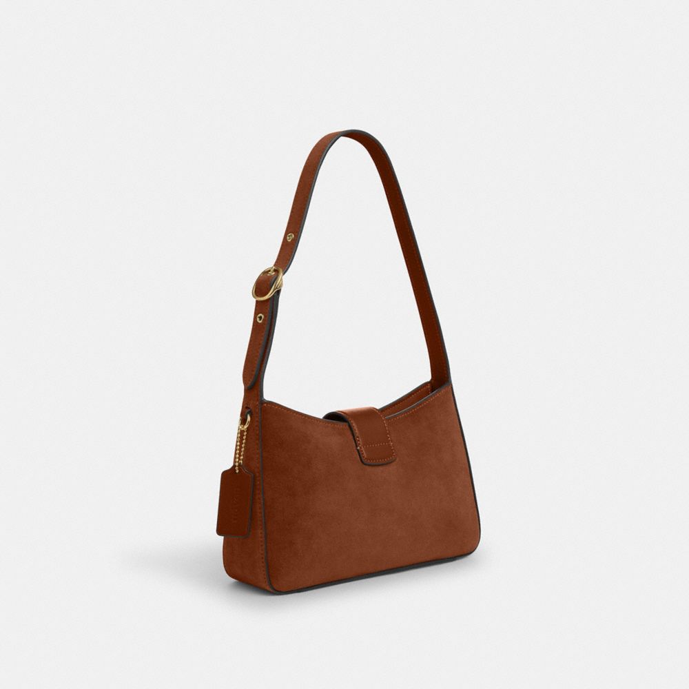 COACH®,Eliza Shoulder Bag With Zipper Closure In Suede,Brown,Angle View