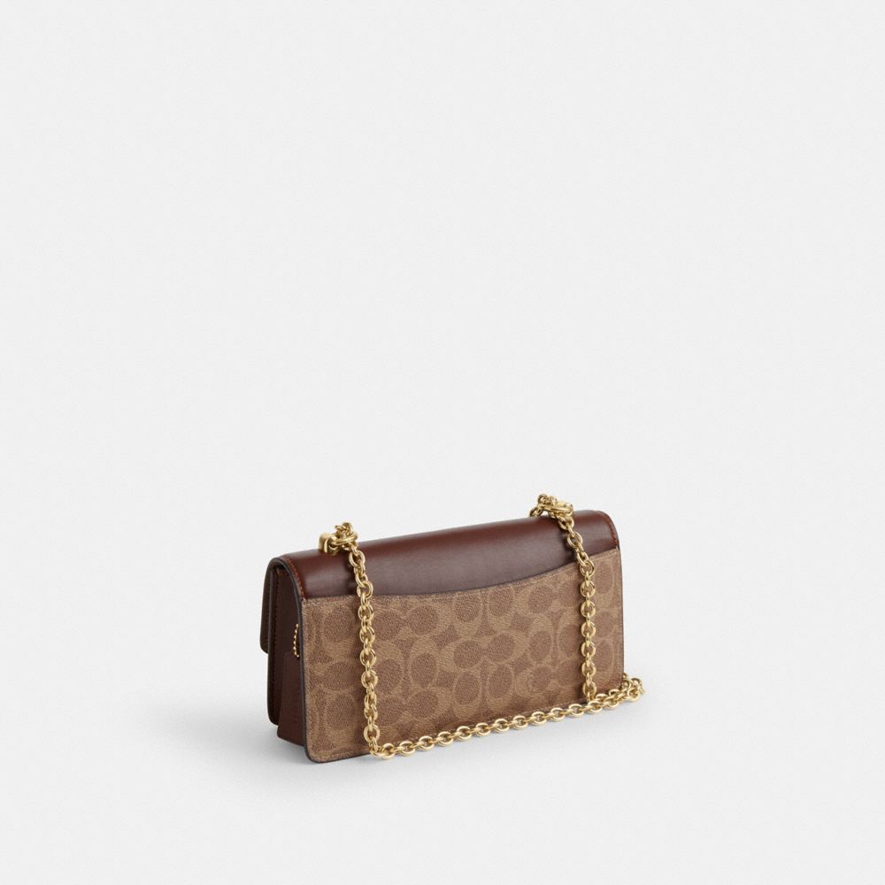 COACH®,エライザ フラップ クロスボディ バッグ・シグネチャー キャンバス,斜め掛け&ボディバッグ,ﾀﾝ/ﾌﾞﾗｳﾝ